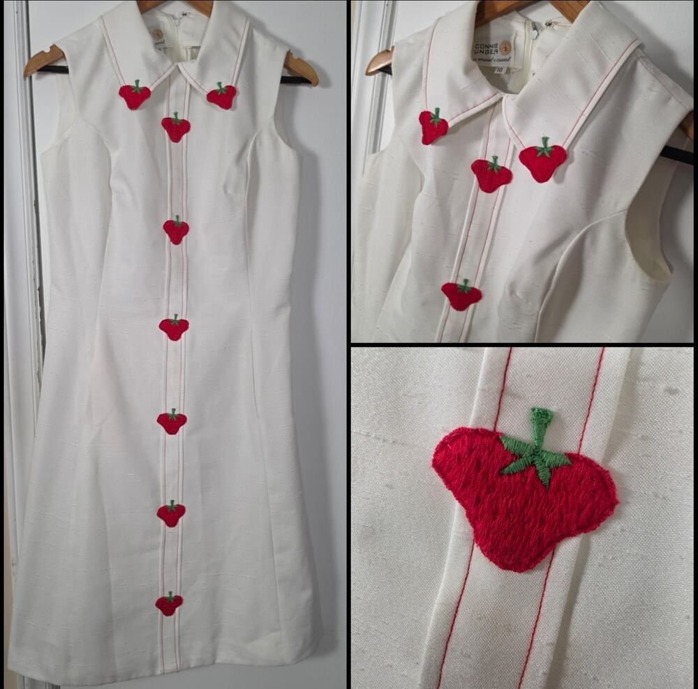 Vintage CONNIE UNGER Retro Style Dress Sheath 50s Strawberry Mod Fruit Size 10